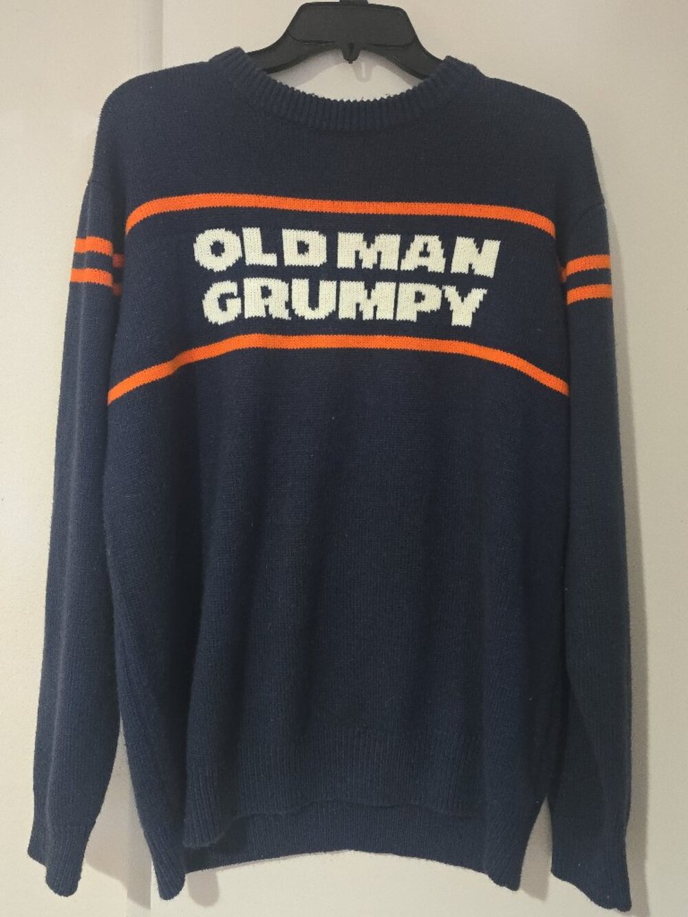 Goose Island Old Man Grumpy Knit Sweater Chicago Bears Ditka Adult L Navy Orange